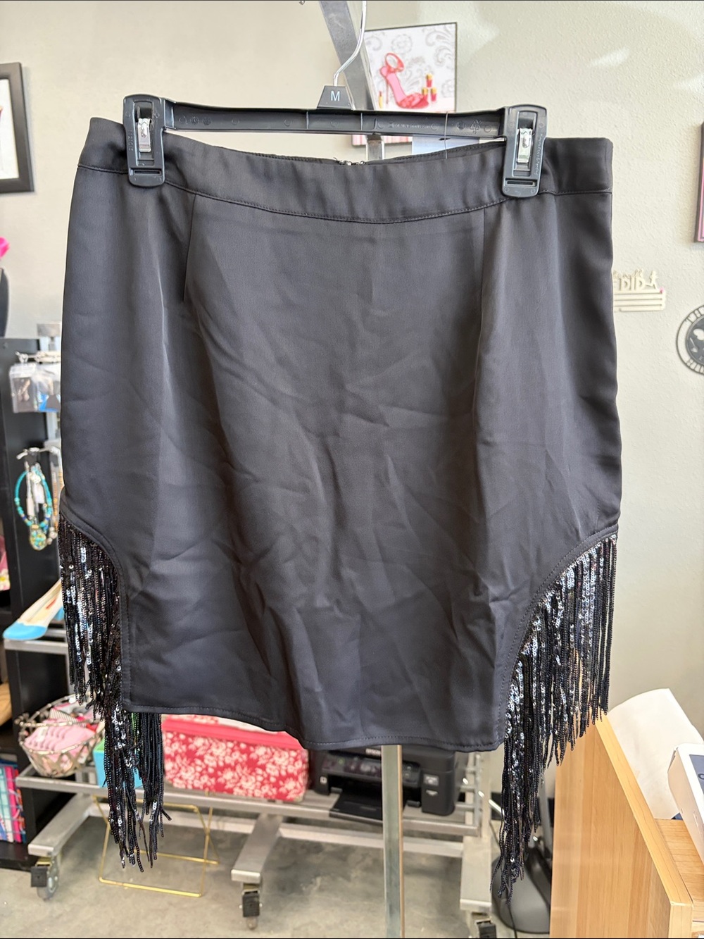 Black Sequin Fringe Mini Skirt - Women's Evening Skirt
